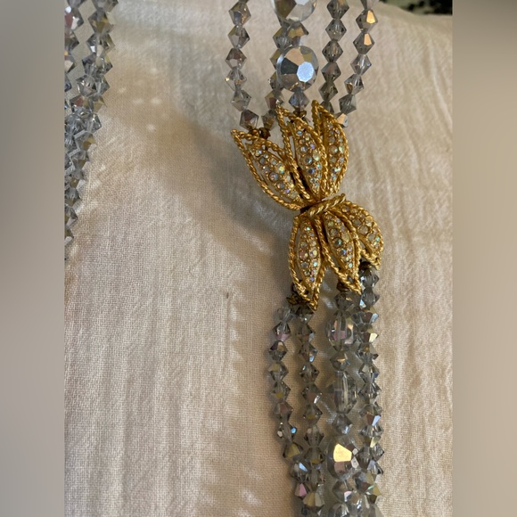 Multi-Strands Crystals‎ Beaded Necklace with Fancy Clasp Side Pendant Vintage - Picture 6 of 13